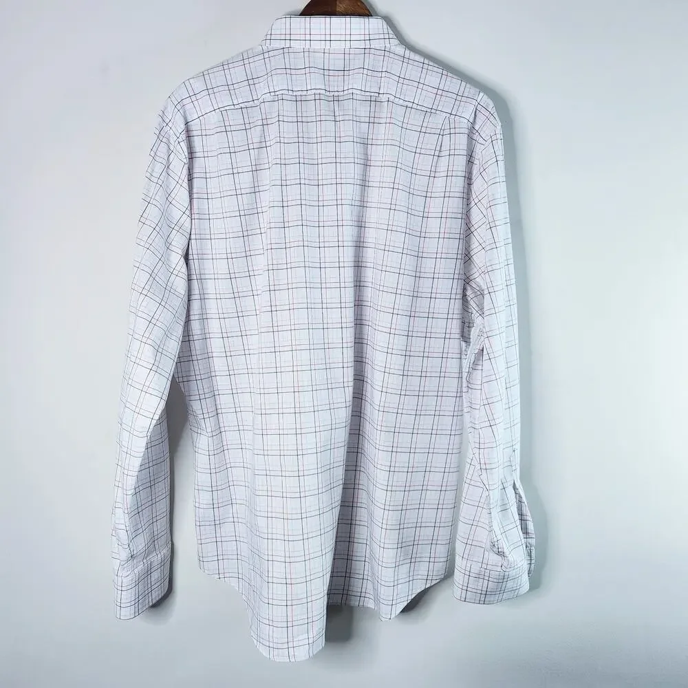 J. Crew Mens Performance Slim White Tattersall Button Up Shirt Preppy Size XXL
